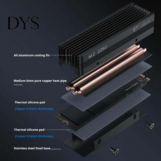 Computer SSD Heatsink M.2 2280 2 Heat Pipes Thermal Silicone Pad Aluminum Alloy Temperature Reduction Grill NVMe Solid State Drive Hard Disk