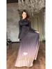 Autumn 2024 Tie-Dye Slimming Gradient Pleated Long Dress for Women