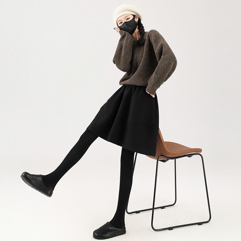 Women s High Waist Gray Wool Blend A-Line Skirt - Spring 2026 Medium чёрный