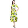 Summer Women Designer Print Runway Dress Elegant Turn-down Collar Office Work Midi Lace-up Shirt Dresses