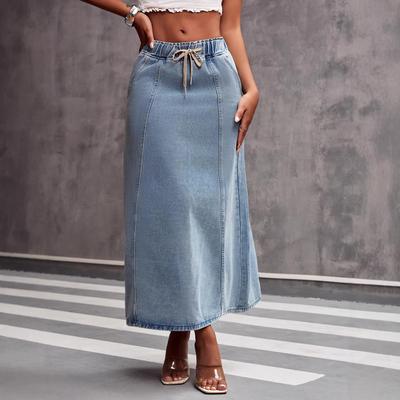 Retro Europäisch-Amerikanischer Damen Sommerrock aus gewaschenem Denim mit Tunnelzug