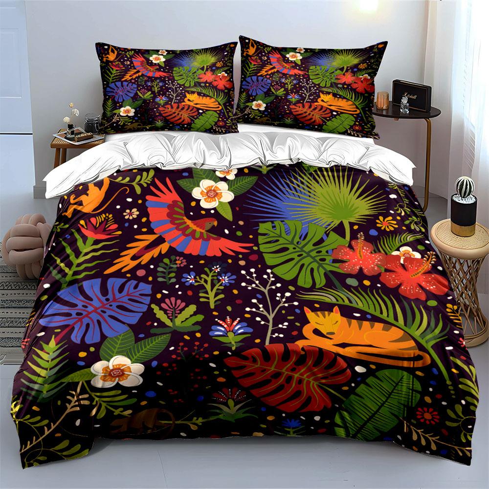 Tropical Jungle Wildlife Design Set  Kid's and Adults' Bedroom Decor, Exquisite Three-piece Bedding Set Gift