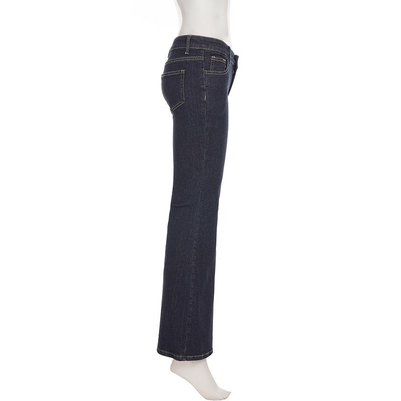 Deep Blue Low-Rise Flared Jeans - Street Style Slim Fit