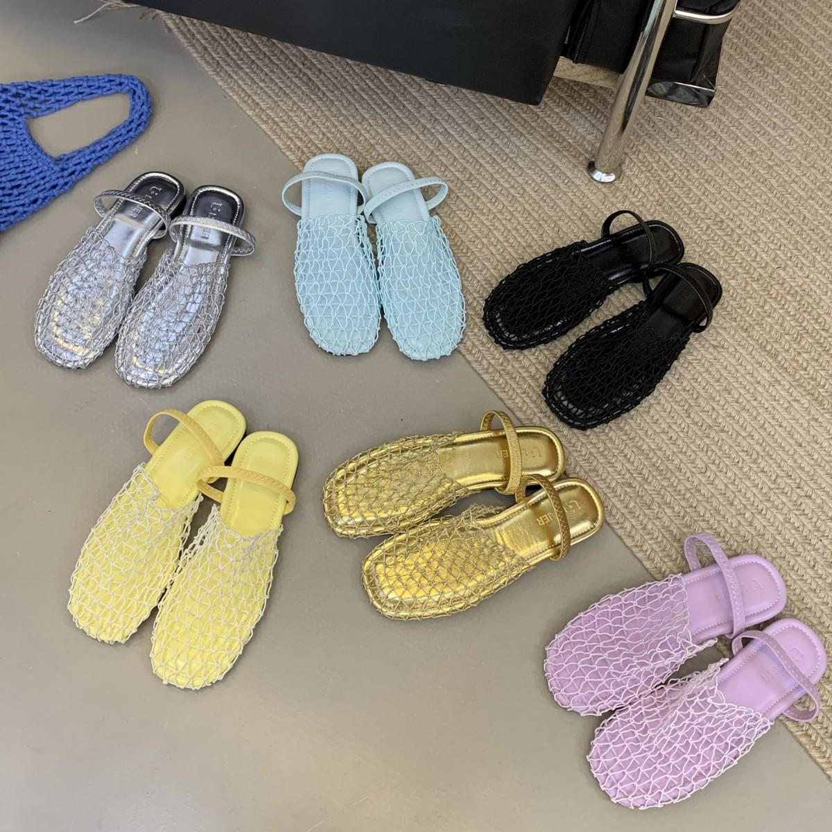 

2025 spring and autumn new fashion versatile niche woven fishing net bag head Roman sandals women hollow breathable flat 39 фіолетовий