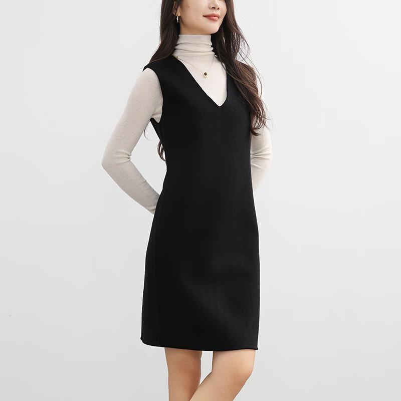 Fanzhen Women's 100% Wool V-Neck Vest Dress