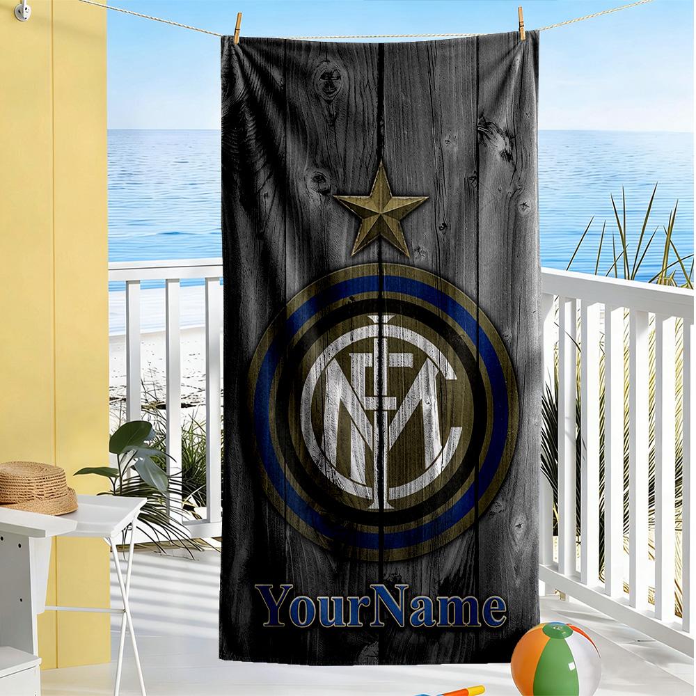 Inter Milan Customized Name Beach Towel High Absorbency & Quick-Dry Ideal for Travel Outdoor Swim Pool Yoga Surf Camping Hiking Gym Gift Holiday