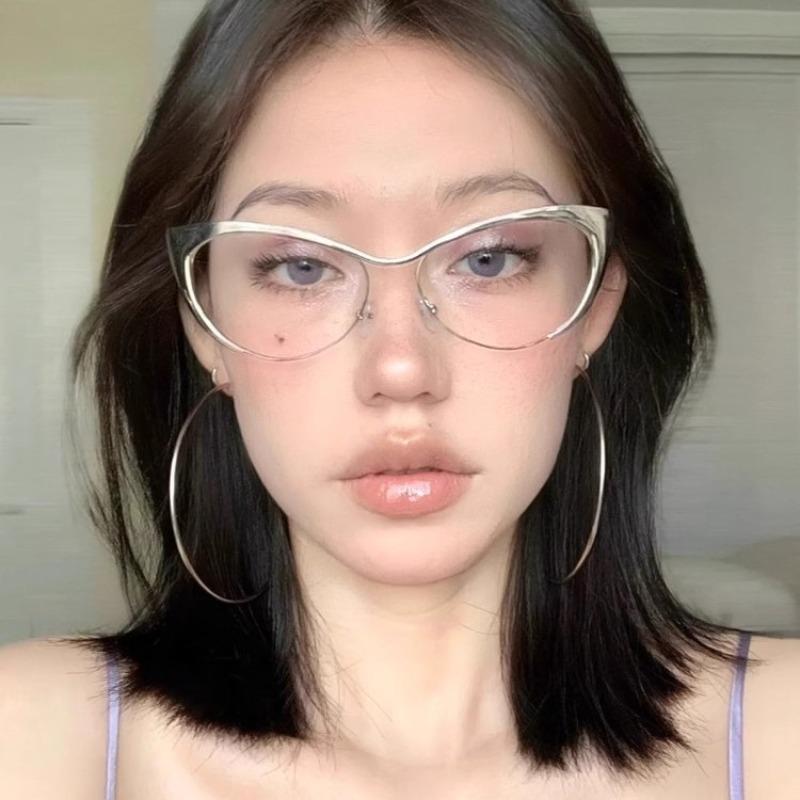 Retro Cat Eye Sunglasses Metal Frame Anti Blue Light Glasses Cat Eye Computer High Definition Blue Light Blocking Eyewear UV400