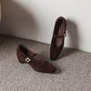 Krazing Pot Sheep Suede Square Toe Med Heels Summer Shoes Big Size 42 Crystal Buckle Women Shallow Pumps