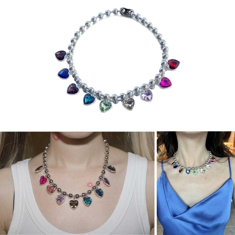 Bunte Herzperlen-Anhänger-Halskette Modische Herzperlen-Ketten-Choker-Halskette Damen Mädchen Geburtstag Valentinstag Geschenk