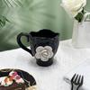 Creative French Style Camellia Coffee Cup With Saucer Handcrafted Irregular Flower Black Ceramic Mug Korean 3d White Rose Cup