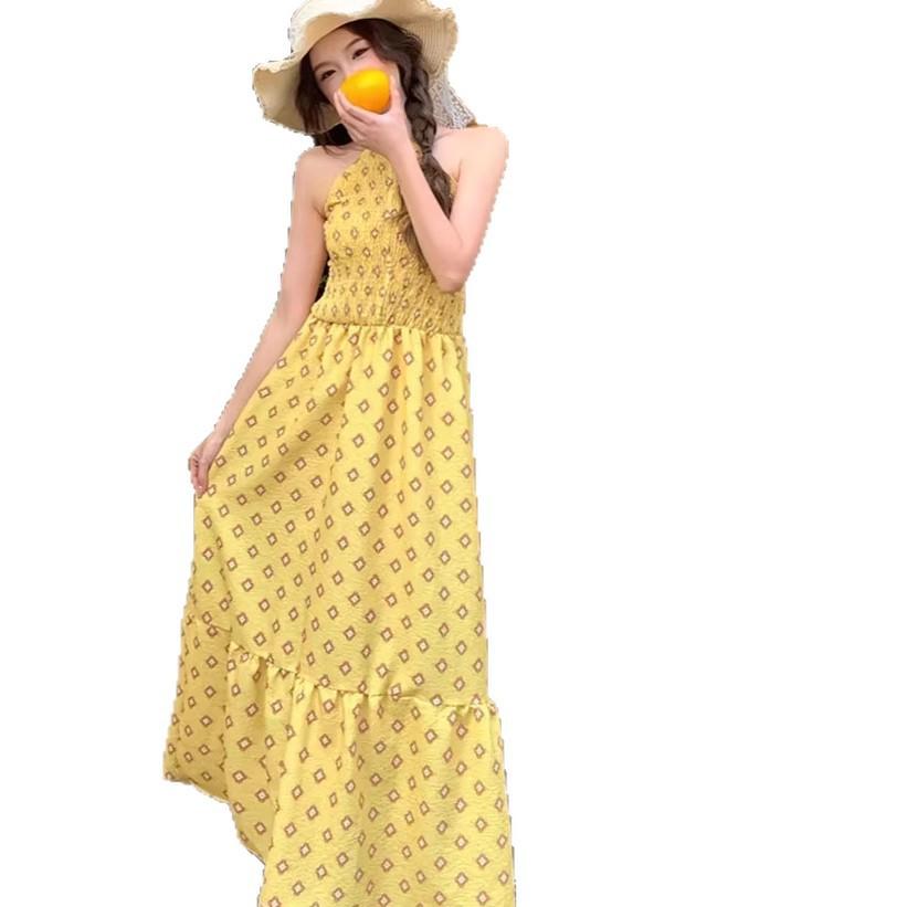 Summer New Women's Clothing Temperament Fashionable and Versatile Simple Sleeveless Printed Neck Collar Midi Dress