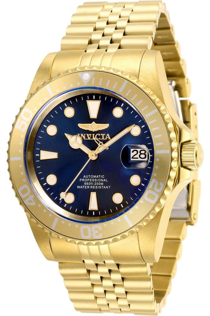 Invicta Pro Diver Stahlarmband Gehäuse Automatik Blaues Zifferblatt Analoguhr 30097 Herren Goldfarben &