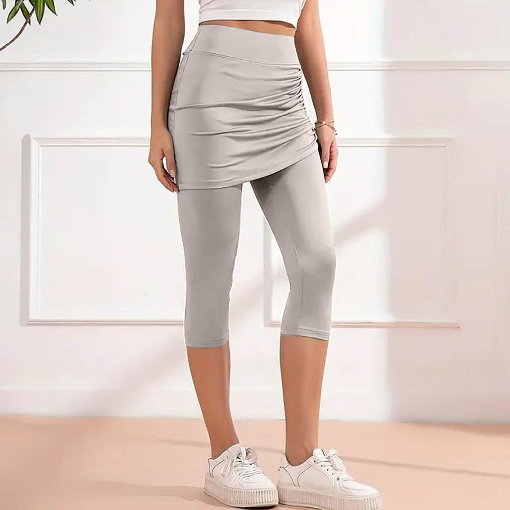 Damskie legginsy treningowe ze spódniczką ze sznurkiem, casualowe letnie z wysokim stanem, miękkie, sportowe spodnie do jogi