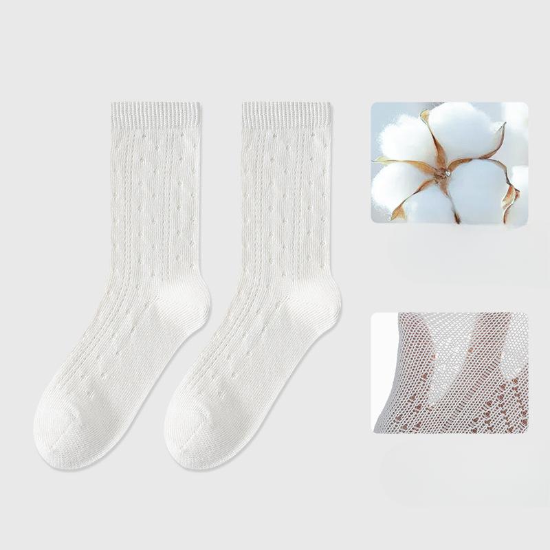 Female Early Autumn Pure Cotton Breathable Mesh Hollow Deodorant Boneless White Tube Stack Socks