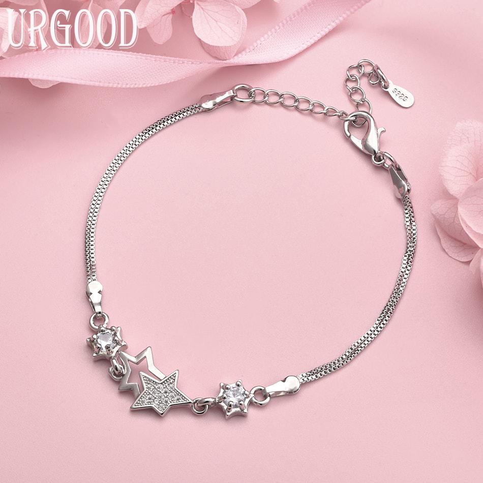 925 Sterling Silver Wedding Jewelry Snake Chain Star Bracelet
