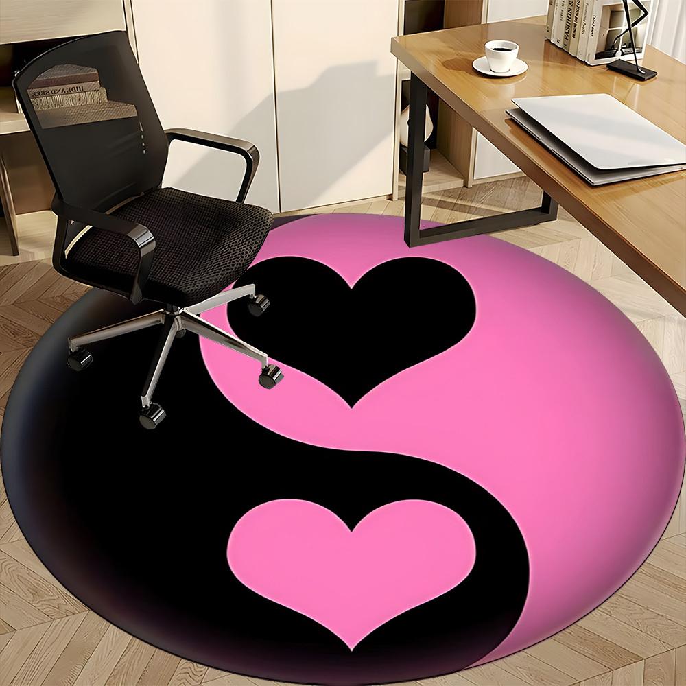 1pc Heart Yin Yang Chair Carpet for Office - Indoor Non-Slip Washable Polyester Fiber Carpet, Soft Comfortable Mat For Office yy250928044