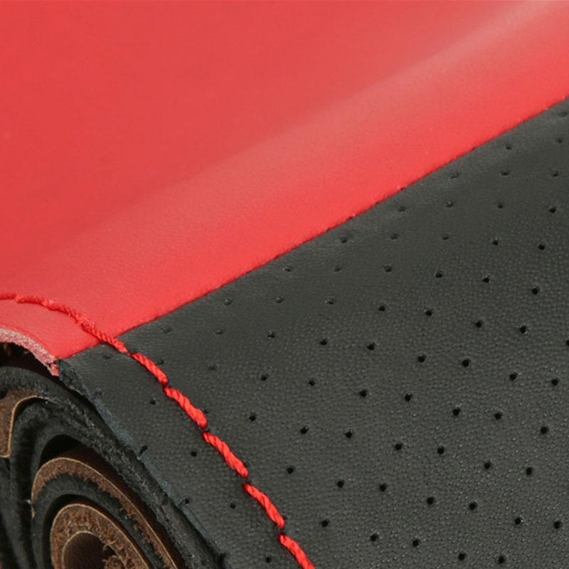 38cm Genuine Leather Car Steering Wheel Cover Hand Stitched Perforated & Two-Tone Design All Season With Thread Needles