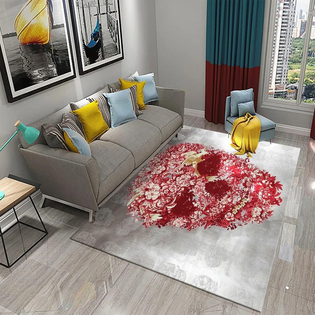 Flower Skull Carpet Skeleton Skull Bone Design Living Room Bedroom And Kitchen Bathroom Non-Slip Decor
