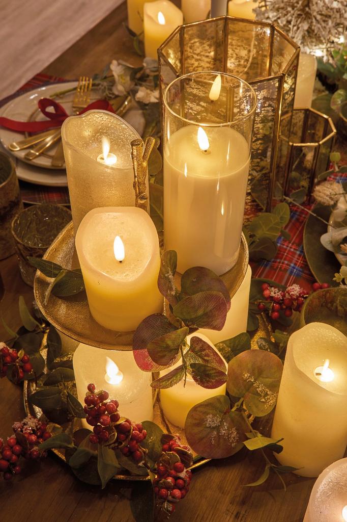 LED candle in glass, decorative, white, 15 cm