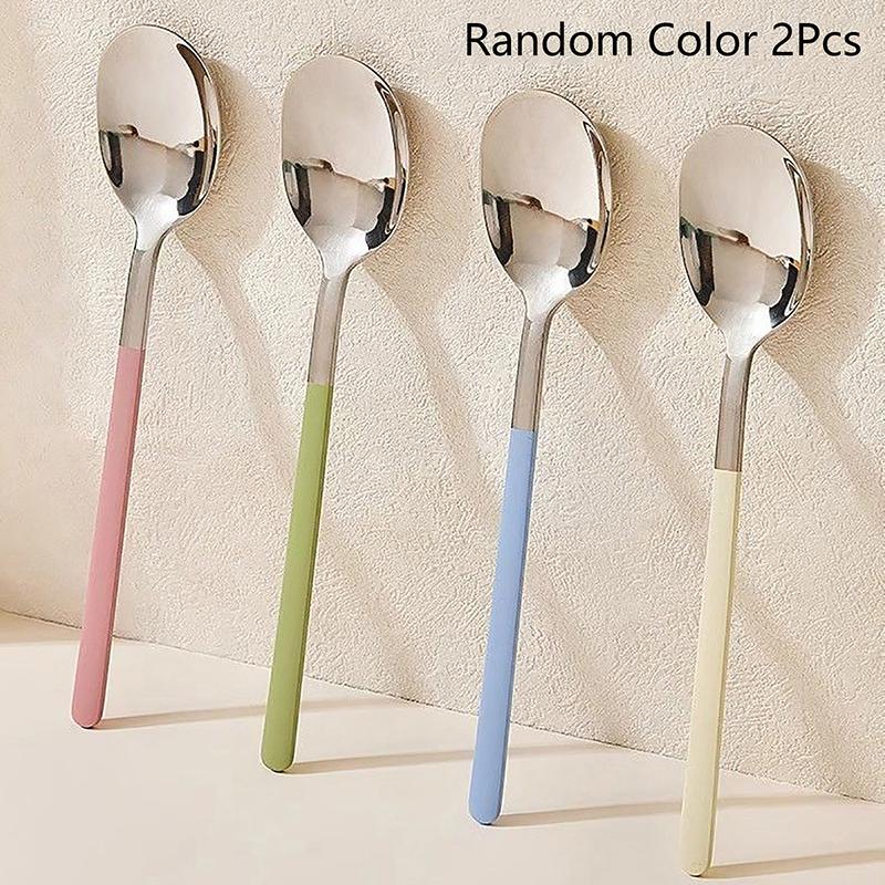 2Pcs 410 Stainless Steel Luxury 4 Color Handle Spoon For Family Dinner Tableware Restaurant Flatware Soup Ladle