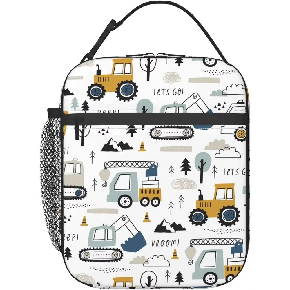 Truck Cars Pattern Lunch Bag Insulated Portable Reusable Lunch Box with Zipper for Women Men Picnic Beach for Kids