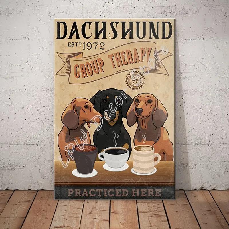 Dachshund Tin Metal Sign Coffee Poster Gift Wall Art for Cafe Kitchen Coffee Corner Coffee Pot for Men Women Xmas Gift 8x12inch