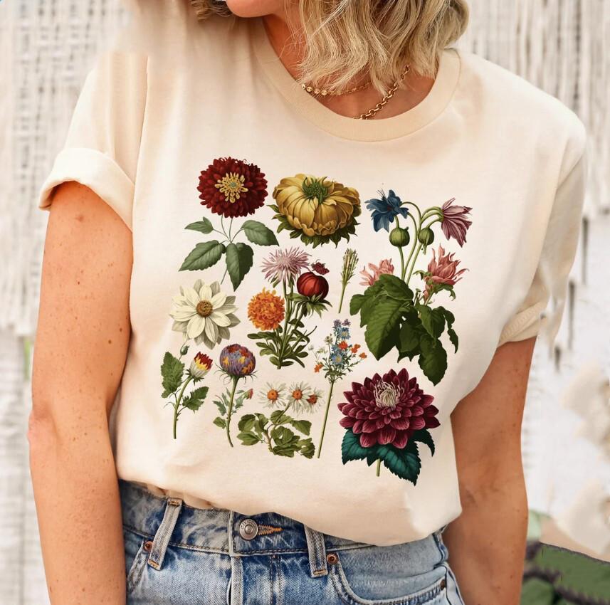 Рубашка в стиле коттеджкор, Цветочная рубашка, Ботаническая рубашка, Винтажная рубашка для садоводства, Унисекс футболка S