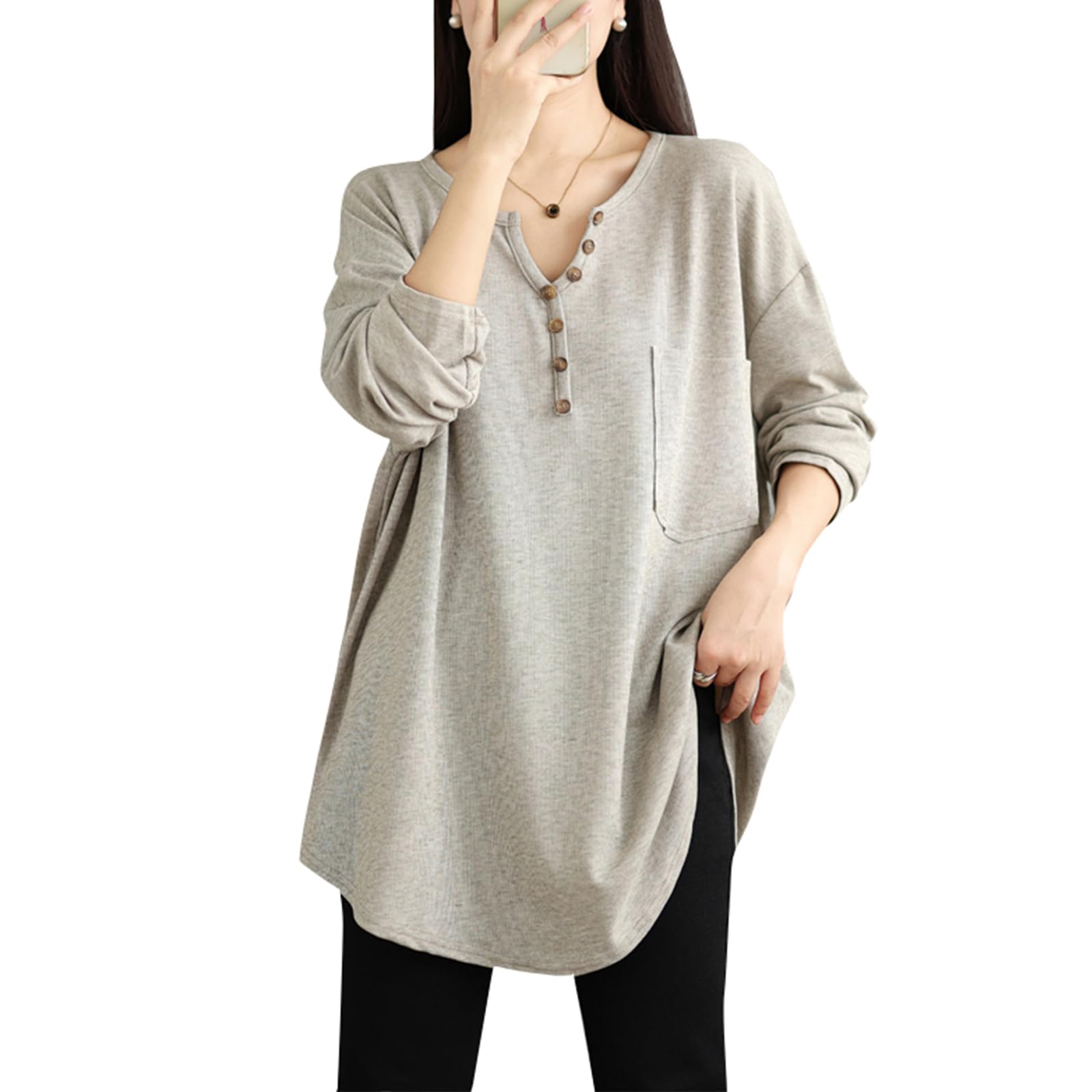 

Long Sleeve Cut and Sewn Loose Oversized Perfect for Winter [POGCZMKK] Women s T-Shirt, V-Neck, Fit, Silhouette, Soft, Versatile, Stretchy, Cute,