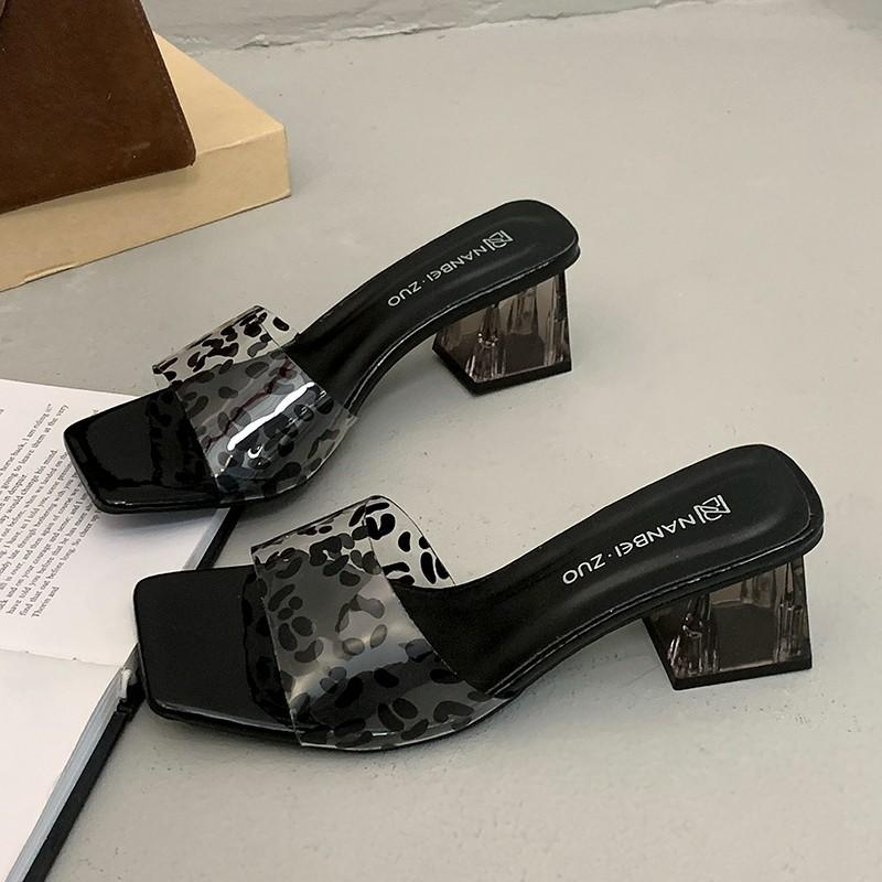 French summer 2025 new fairy skirt beach crystal heel thick heel open-toed cool slippers women's sandals