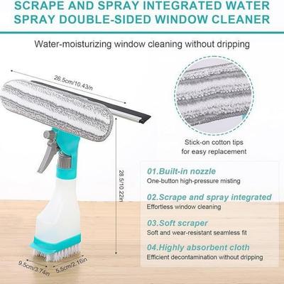 Multifunctional 4 In 1 Window Cleaning Tool Spray Scraper Brush Chenille Cleaner For Household Glass Window And Surface Cleaning
