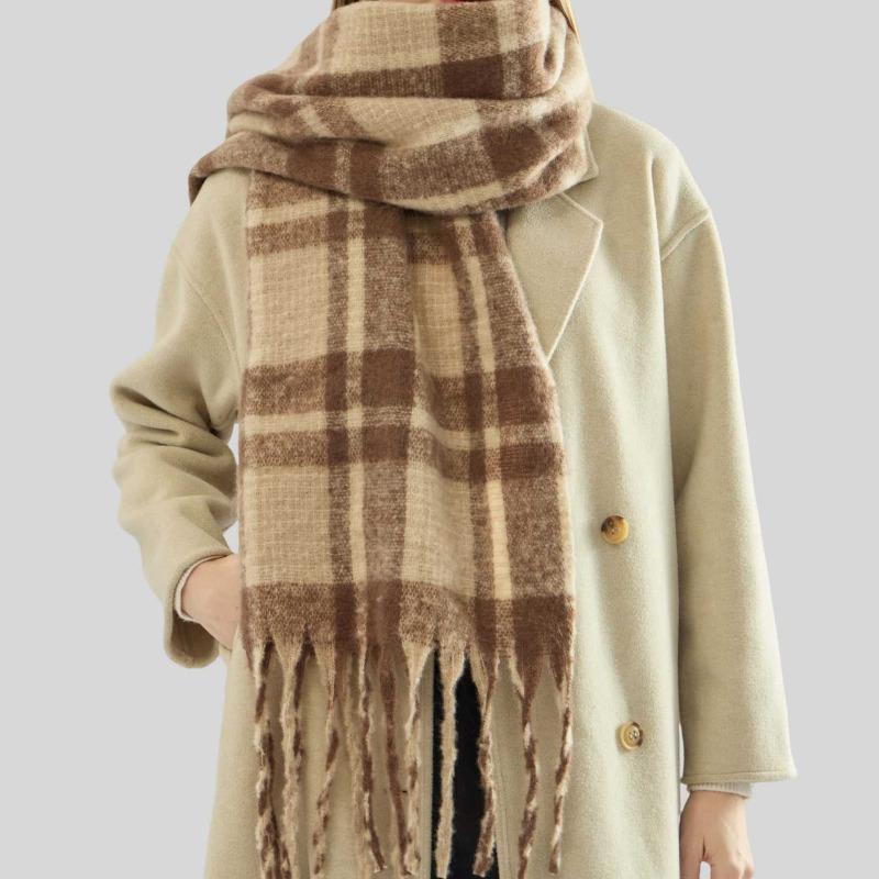 Autumn and winter new mohair plaid scarf women's thickened high-end imitation cashmere scarf atmosphere warm scarf