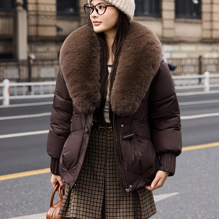 Streetwear Big-Fur-collar Down Cotton-padded Jacket Women's Winter Short Parkas Thicken Warm Coats Lady Fashion Outerwear