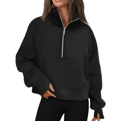 Women's Autumn and Winter  Shoulder Sleeves Loose Jacket Half Zip Shirt Long Sleeved Sweatshirt