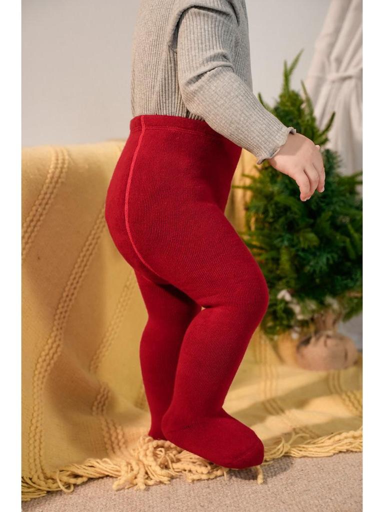 Cozy Winter Red Baby Tights for First Birthday - Warm Footed Pants for Toddlers