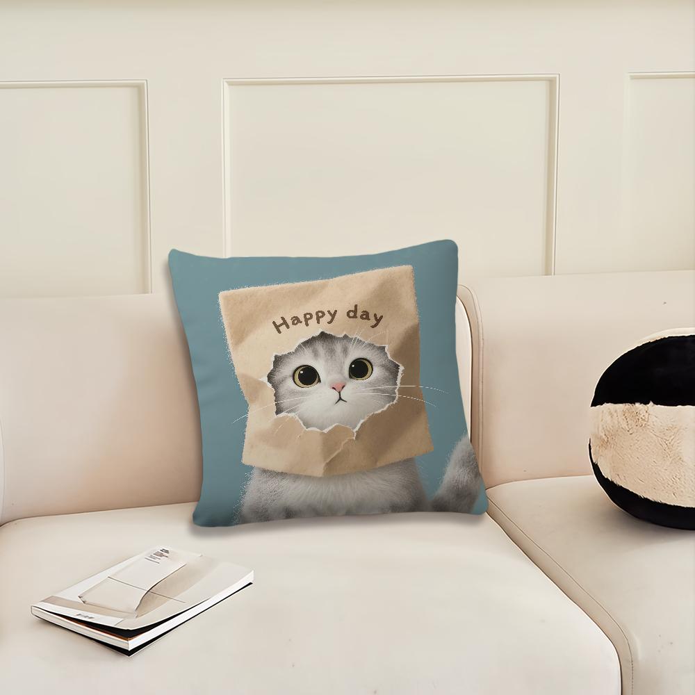 Мультяшный котенок Сумка-газета Милая наволочка Наволочка Декор Комната Дом Диван Гостиная Офис Автомобиль Скандинавская простота 12x12Inch