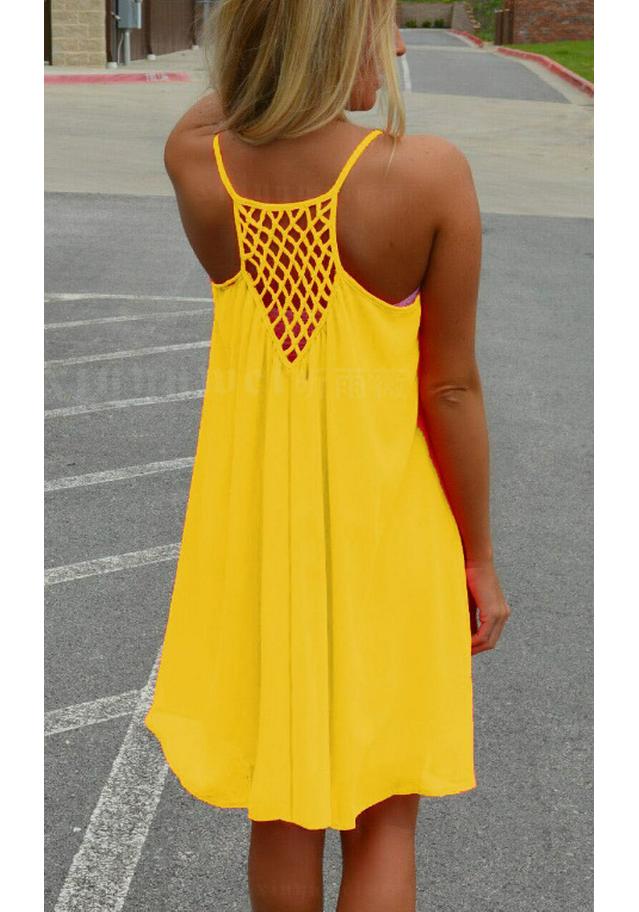 Plus Size Women s Spaghetti Strap Backless Chiffon Dress with Mesh Patchwork
