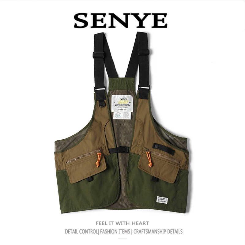 Chaleco de Trabajo de Montaña Primavera Verano, Chaleco Táctico de Pesca Funcional con Múltiples Bolsillos para Hombre, Chaqueta Retro Americana