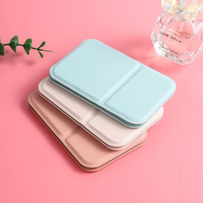 Espejo de Maquillaje de Escritorio Color Sólido Cuero PU Simple Portátil de Mano Plegable Estudiante Compacto Lindo Espejo de Bolsillo