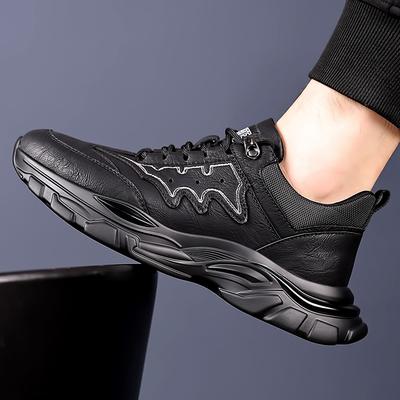 Youth Men's Shoes Autumn Casual Leather Shoes Men's Soft-soled Versatile Trendy Sports Shoes Soft Leather Korean Version Trendy Shoes Black