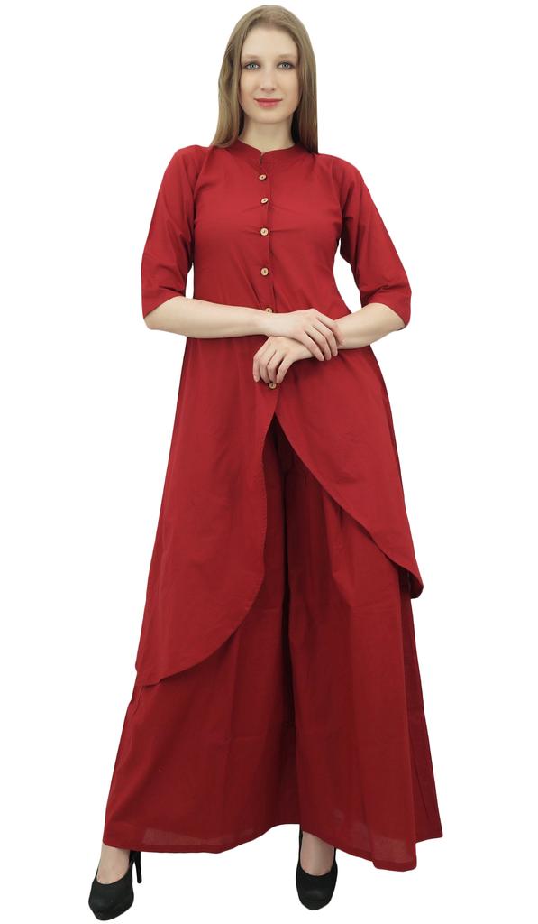 Phagun Asymmetrical Kurta Kurti Solid Beige Indian Clothing With Palazzo