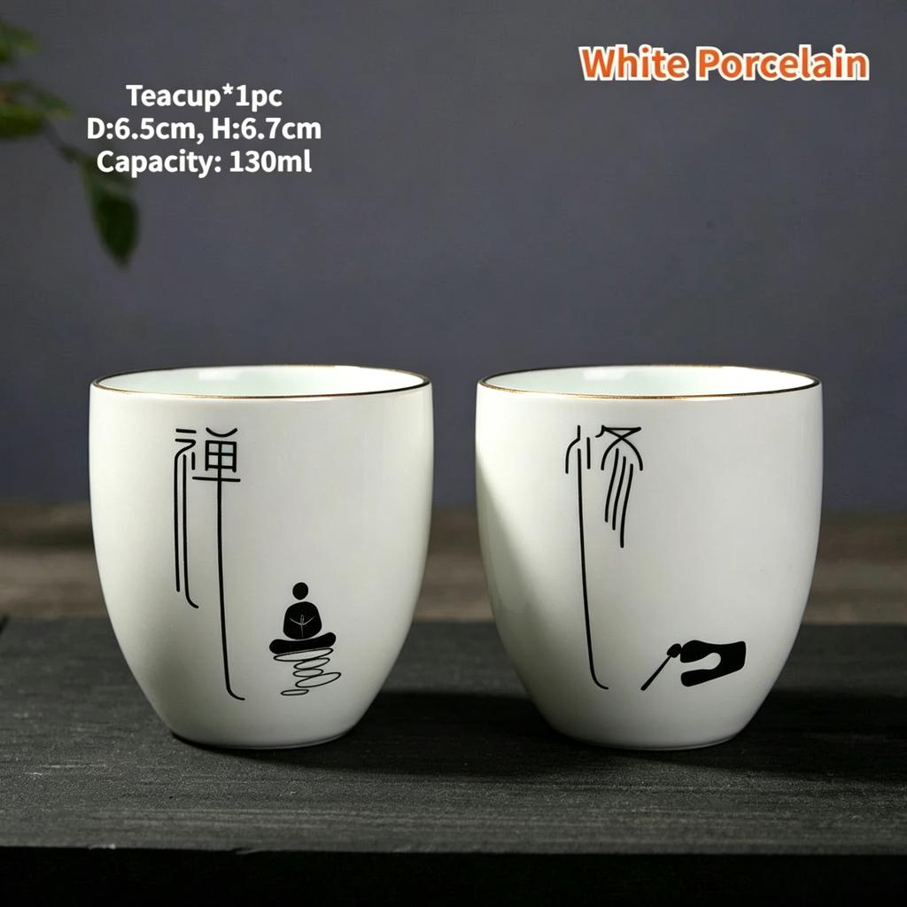 Jade Porcelain Kung Fu Teacups 2 Pcs Set, Creative Pattern Tea Espresso Wine Cups, Household Ceramic Teaware, Drinkware