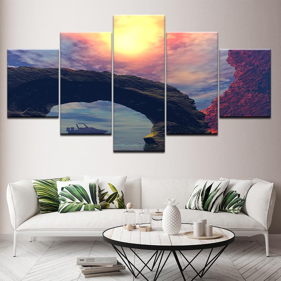 Canvas Painting Landscape red sky at morning 5 Pieces Wall Art Painting Modular Wallpapers Poster Print Home Decor