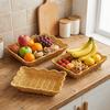 Large Capacity Imitation Rattan Storage Basket Rectangular Bread Storage Tray Fruit Plate Kitchen