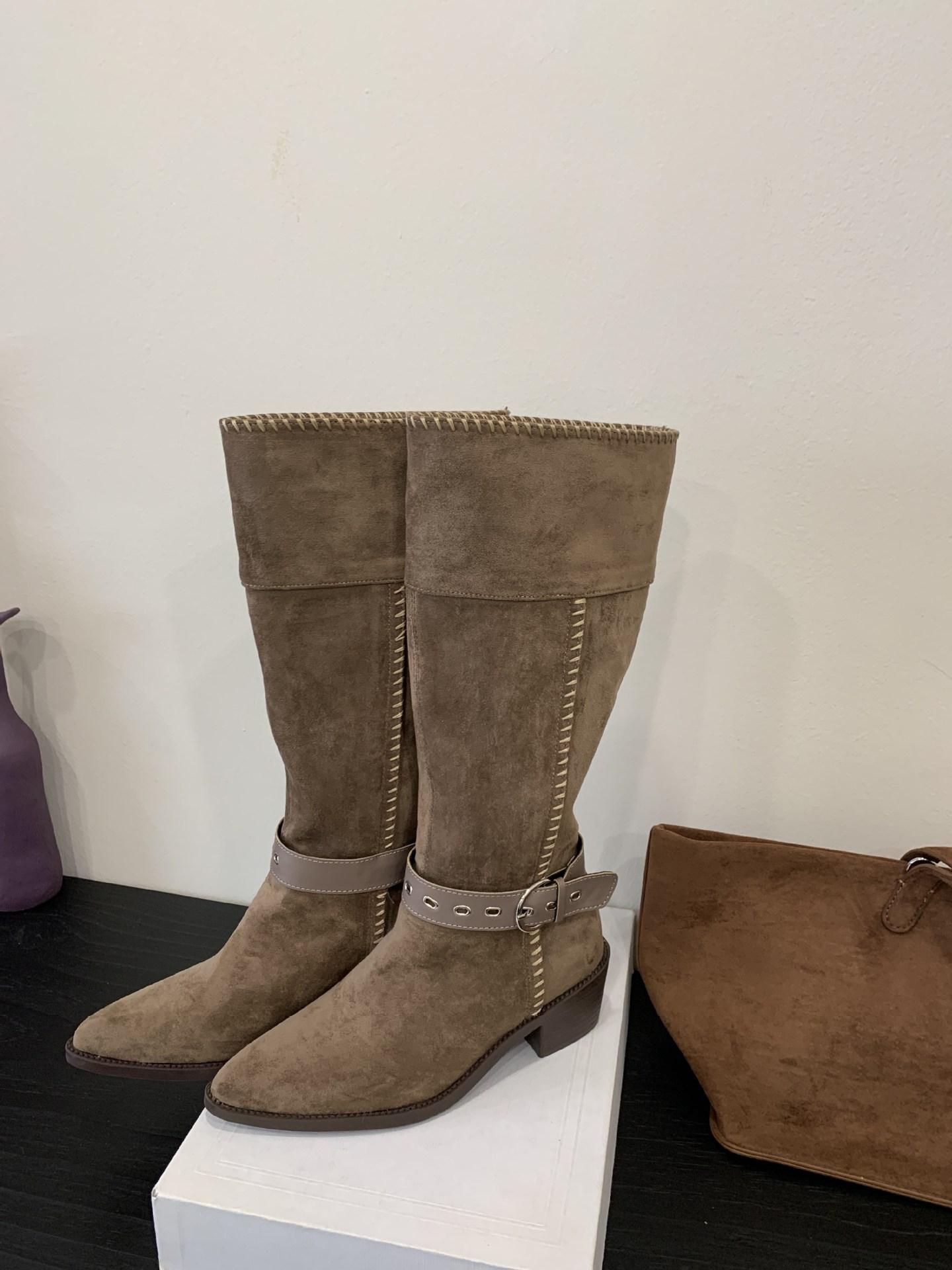 

2025 new retro pointed western cowboy boots women s autumn thick heel high tube thin Martin boots women 39 верблюд