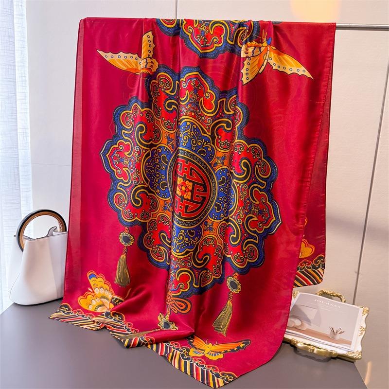 Spring and Summer Butterfly Print Simulation Silky Brocade Fashion Sunscreen Silk Scarf Long Scarf Silky Shawl Versatile Headscarf Scarf