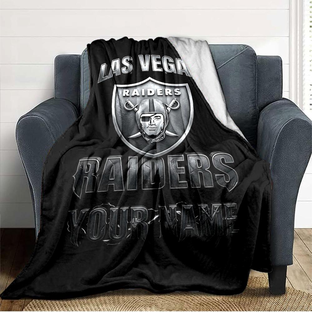 Name Custom Las Vegas Raiders Logo Print Flannel Blanket High Quality Warm Comfortable Cover for All Seasons Perfect for Gifts Home Decor