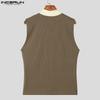 INCERUN Men Patchwork Lapel Sleeveless Casual Ribbed Tank Tops