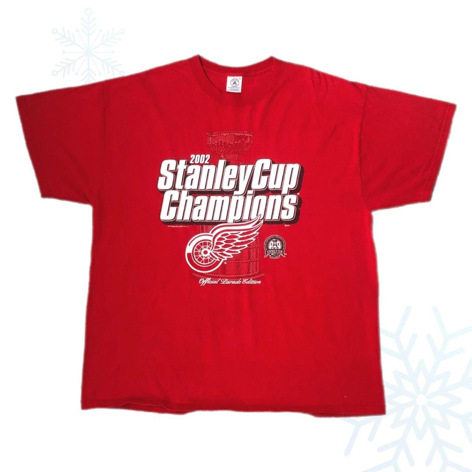 Vintage NHL Detroit Red Wings 2002 Stanley Cup Champions Hockey T-Shirt XXL Red L