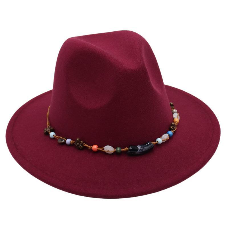 Wholesale New Bead Top Hat Literary Jazz Hat Men'S And Women'S Felt Hat Sunshade Woolen Hat British Tibetan Hat