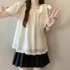 Large Size Bow Chiffon Short-sleeved Shirt Women's Summer New Fat Mm Fungus Edge Hem Doll Shirt Top